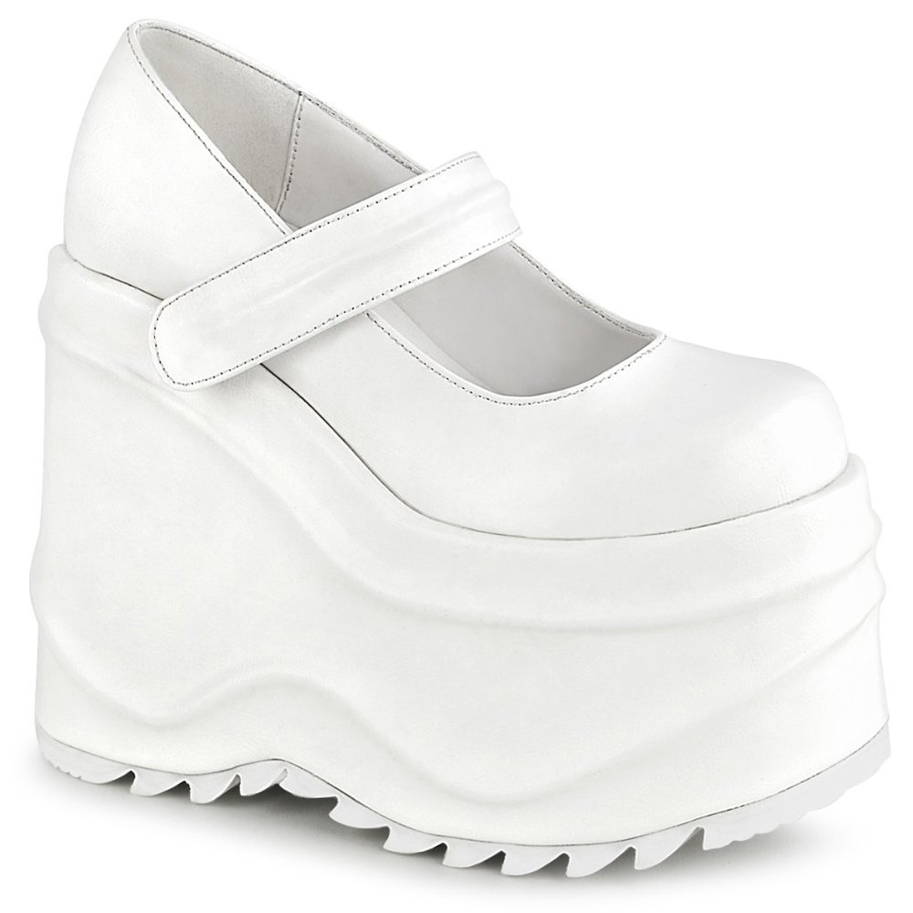 Demonia White Vegan Mary Jane Platform Shoe